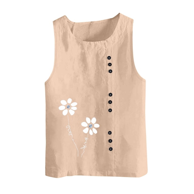 Birdeem Tank Top for Women Womens Printing Color Tank Top with Round Neck Faux Cotton and Linen Button Design and A Sense of Top with Round Neck Tank Tops