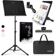 CAHAYA 5 in 1 Dual-use Sheet Music Stand & Desktop Book Stand Metal Portable Solid Back with Book Stand Support, Carrying Bag, Sheet Music Folder & Clip, Laptop Bible Book Tablet Stand CY0194