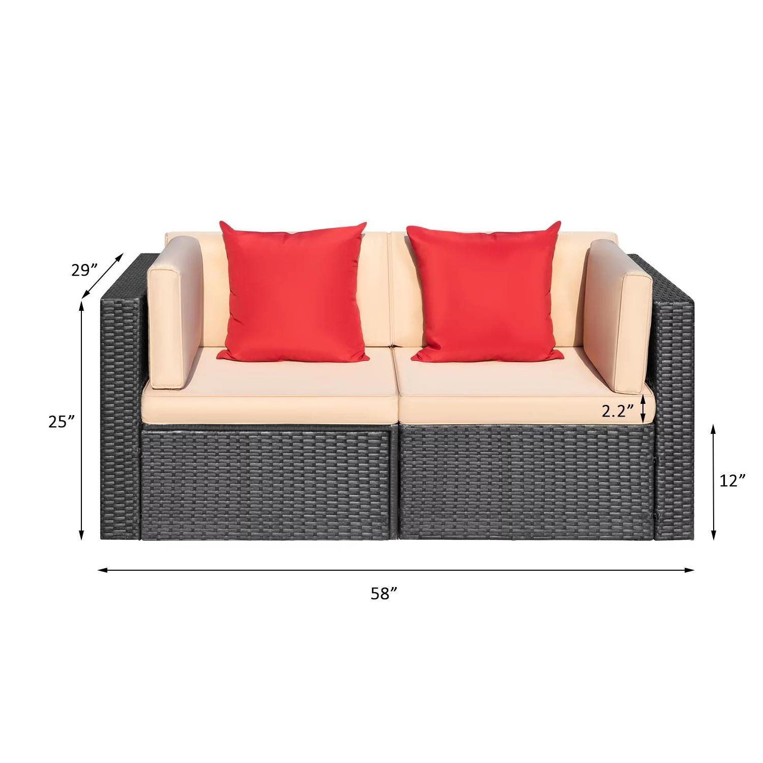 Lacoo 2 Pieces Patio Loveseat Outdoor Sectional Sofa Patio Conversation Set for Small Area, Beige - image 5 of 5