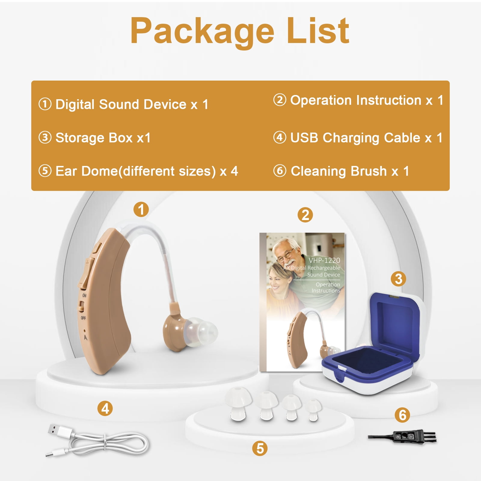 ELCTRTICI Hearing Aids for Seniors, Noise Cancelling Rechargeable Hearing Aid with Multi-Level Volume & Frequency Adjustment, Single, Beige VHP-1220AX