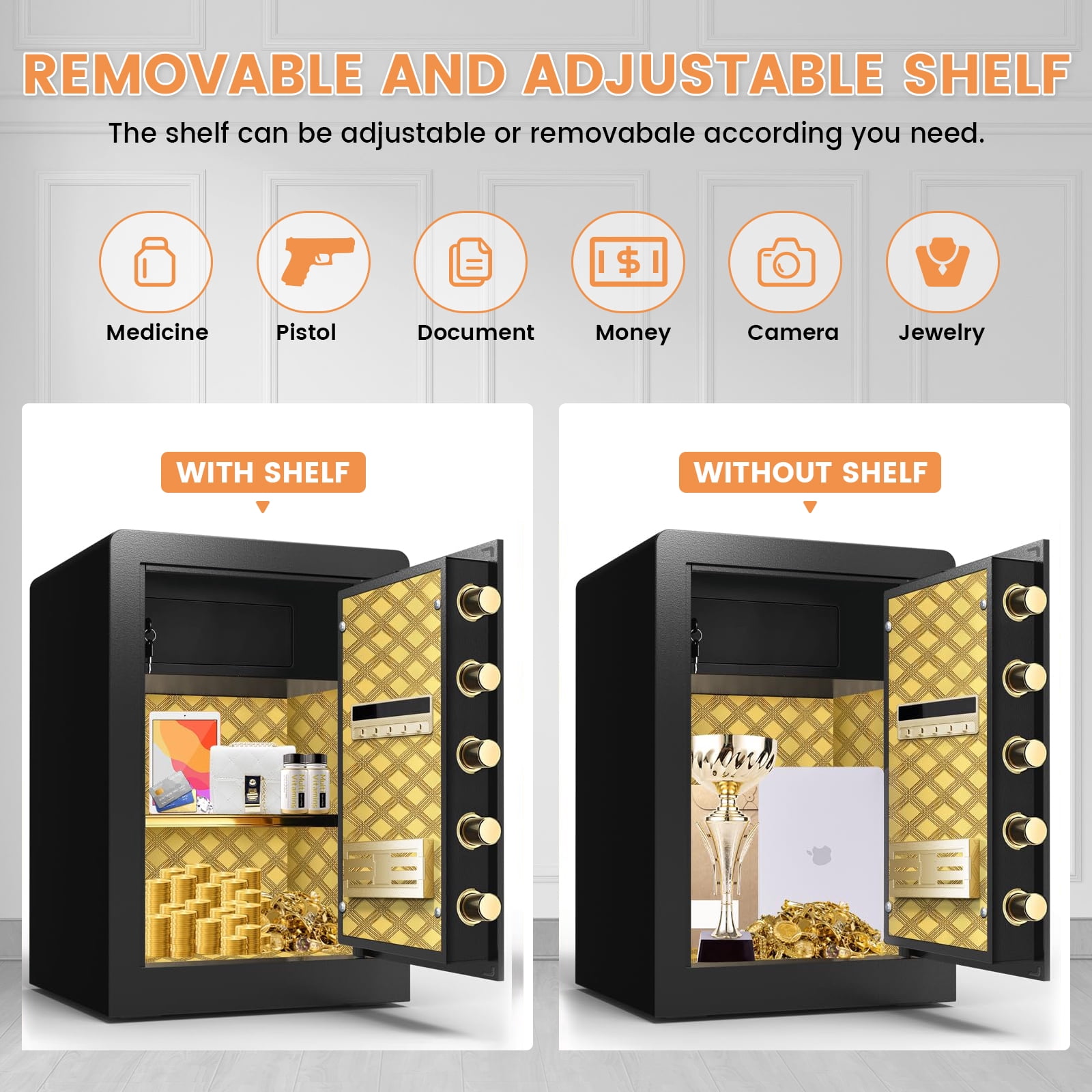 Fireproof Waterproof Safe Box with Deposit Slot & Adjustable Shelf, Extra Large Home Safe with Soft PU Leather Lining, Large LCD Screen & Dual Alarm for Home Office