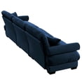 thumbnail image 4 of Oversized Modern Blue Velvet Two-Seater Sofa with Ottoman - Deep Seat Cushions, Round Bolster Armrests, and Decorative Throw Pillows for Living Room & Reading Room, 4 of 9