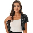 thumbnail image 3 of Zaldita Womens Sequin Jacket Open Front Blazer Casual Short Sleeve Bolero Shrug Cardigan Coat Black One Size, 3 of 7