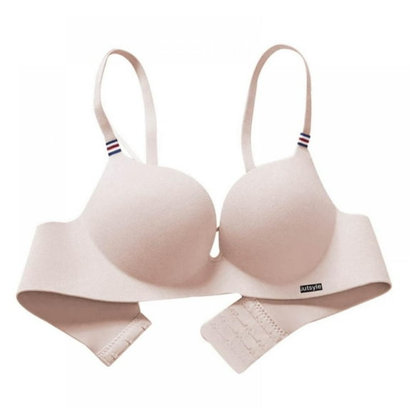 Wuffmeow Explosion Style French British Ice Silk Bra Set One-piece Thick Cup Girls Gathered On The Tray Without Steel Ring Lingerie,Beige,38A/38B