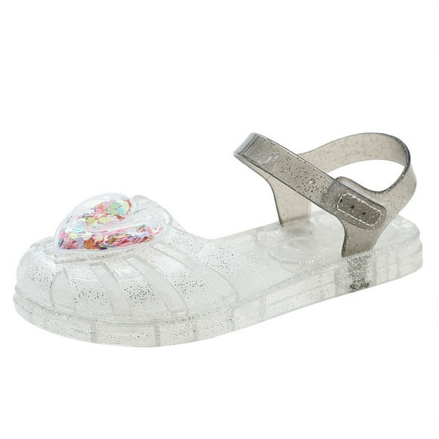 Roman Sandals for Girls with Soft Jelly Soles, Breathable Hollow Design, Princess Style, Silver Color, Beach Party Wear, Size 35