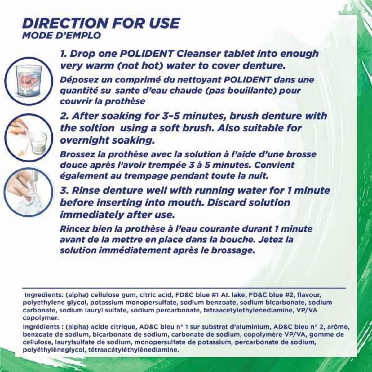Polident Pour la nuit Nettoyant quotidien pour prothèses dentaires 40 Fraîcheur de menthe triple