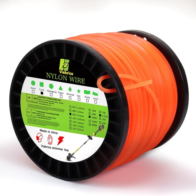 Línea de nylon para desbrozadora VIABRICO 2,4 mm 100 m naranja