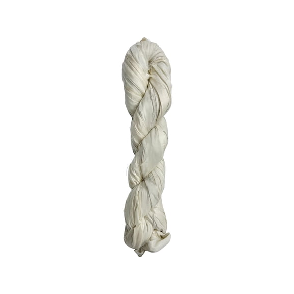 Maker's Craft Recycled Sari Silk Ribbon Yarn 100 Grams, 50 Yards for DIY Vintage Colors, Knitting & Crocheting, Macrame, Jewelry Making, Gift Wrapping and Weaving (Natural White)
