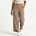 thumbnail image 5 of HomeDM Wide Leg Capri Pants for Women Casual Loose High Waisted with Pockets Khaki Athletic Work Trousers Size L, 5 of 7