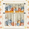 thumbnail image 5 of Hello Fall Kitchen Window Curtains and Valances Set 36 Inch, Blue Orange Pumpkin Leaves Thanksgiving Vintage Short Tier Curtain for Cafe Living Room Bathroom, Autumn 3 Pieces Set Kitchen Decor, 5 of 6