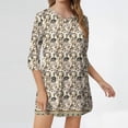 thumbnail image 2 of WTOBBY Women's Fashion Casual Retro Floral Print V-Neck Mid-Length Tunic Tops with Pockets, 3/4 Sleeve Blouses, Versatile and Stylish Shirt,Beige L, 2 of 5