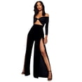 thumbnail image 4 of Pantalones de pierna recta con abertura lateral para mujer, pantalones sexys con pierna abierta para mujer, 4 of 5