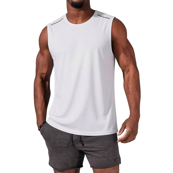 LTTVQM Mens Workout Tank Top Sleeveless Athletic Shirt Quick Dry Stretchy Swim T-Shirts Athletic Gym Running Beach Tank Top White M
