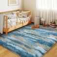 thumbnail image 5 of Janvonne Fluffy Area Rug for Bedroom, Modern Shaggy Carpets Fuzzy Rug for Teens Dorm Bedside Home Decor Aesthetic, Heavy Duty Non Slip, 4x6ft, Abstract Blue and Yellow, 5 of 8