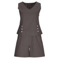 thumbnail image 6 of Cotton Linen Short Sets for Women 2 Piece Summer Vacation Outfits Sleeveless V Neck Tank Tops & Beach Shorts Lounge Set L, 6 of 7