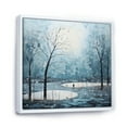 thumbnail image 2 of Designart "Blue White Modern Scandinavian Winter Painting VI" Landscapes Floater Framed Canvas Print, 2 of 7