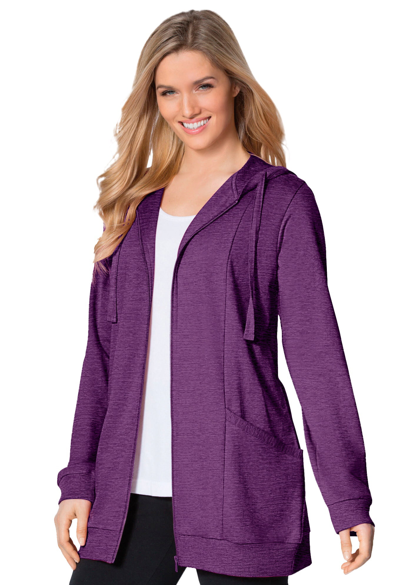 Woman Within Womens Plus Size Zip Front Tunic Hoodie 