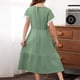 thumbnail image 5 of Odeerbi Niñas Verano Algodón Lino Vestidos Tiered Niños Color Sólido Cuello Redondo Manga Corta Vestido de Encaje Empalmado, 5 of 8