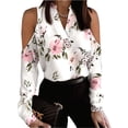 thumbnail image 2 of IROINNID Deals Womens Long Sleeve V-Neck Shirts Pullover Off The Shoulder Printing Tops,White, 2 of 8