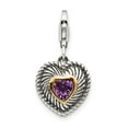 thumbnail image 1 of 14K Gold Sterling Silver Amethyst Antiqued Charm, 1 of 1
