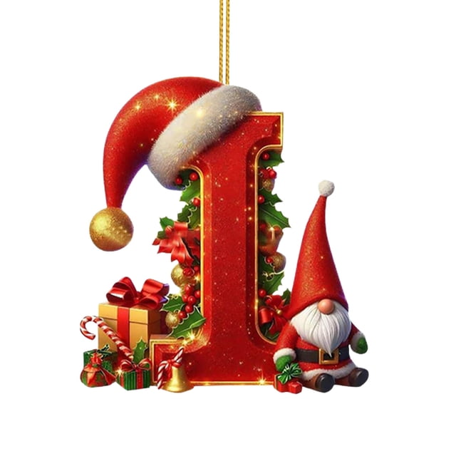 SLYNSHome Lettres de Noël Étiquettes Ornement, Lettres Alphabet Personnalisées Rouges pour Bricolage Décorations Initiales Monogramme Suspendu - I