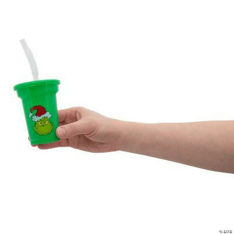 Fun Express 12 Pieces Grinch Cups with Lids & Straws, Holds 14 oz, BPA Free  Plastic, Christmas Party Supplies, Green