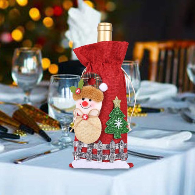 Bolsas de botella de Navidad con cordón, duraderas, reutilizables, adornos decorativos, rectángulo, botella de arpillera, cubierta para Macarena bolsas de botellas