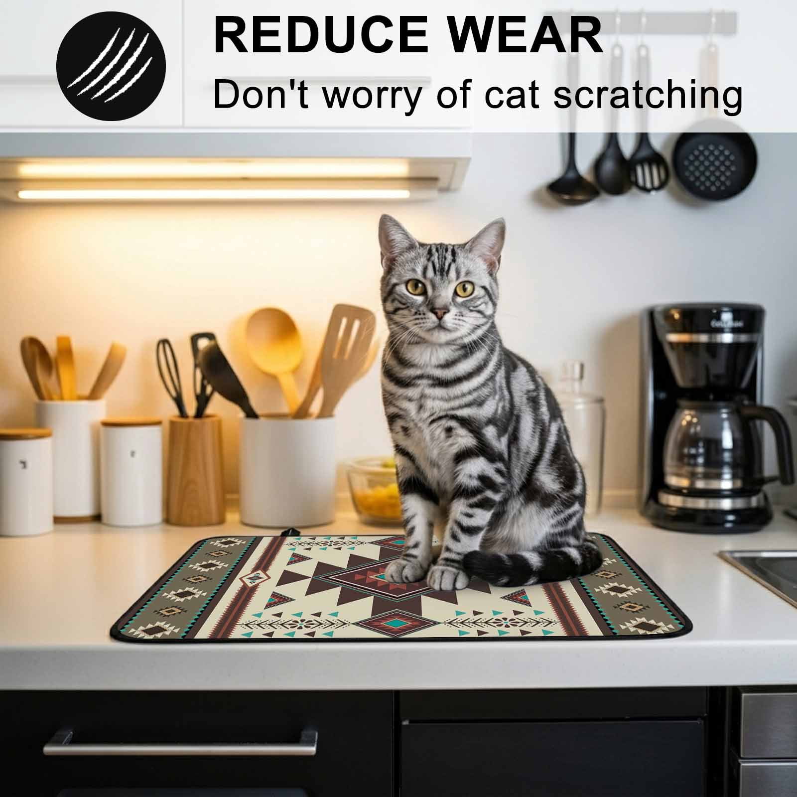 Brown Southwest Stove Top Cover for Electric Stove, Heat-proof & Non Slip Glass Top Stove Cover Protector, Ethnic Boho Tribal Vintage Geometric Kitchen Flat Cooktop Rubber Mat 24x21 Inches