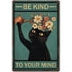thumbnail image 1 of Letreros metálicos de gato negro, sé amable con tu mente, letrero de hojalata de gato, letreros divertidos para el baño, placa, arte de pared de metal con forma de animal., 1 of 9