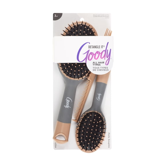 Goody Detangle It Combo de cepillo y peine ovalados marrón y gris 3 unidades
