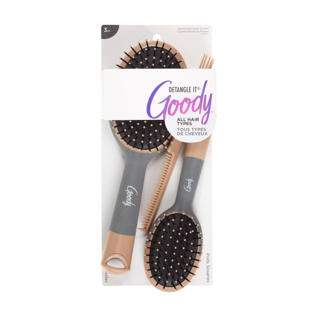 Goody Detangle It Combo de cepillo y peine ovalados marrón y gris 3 unidades
