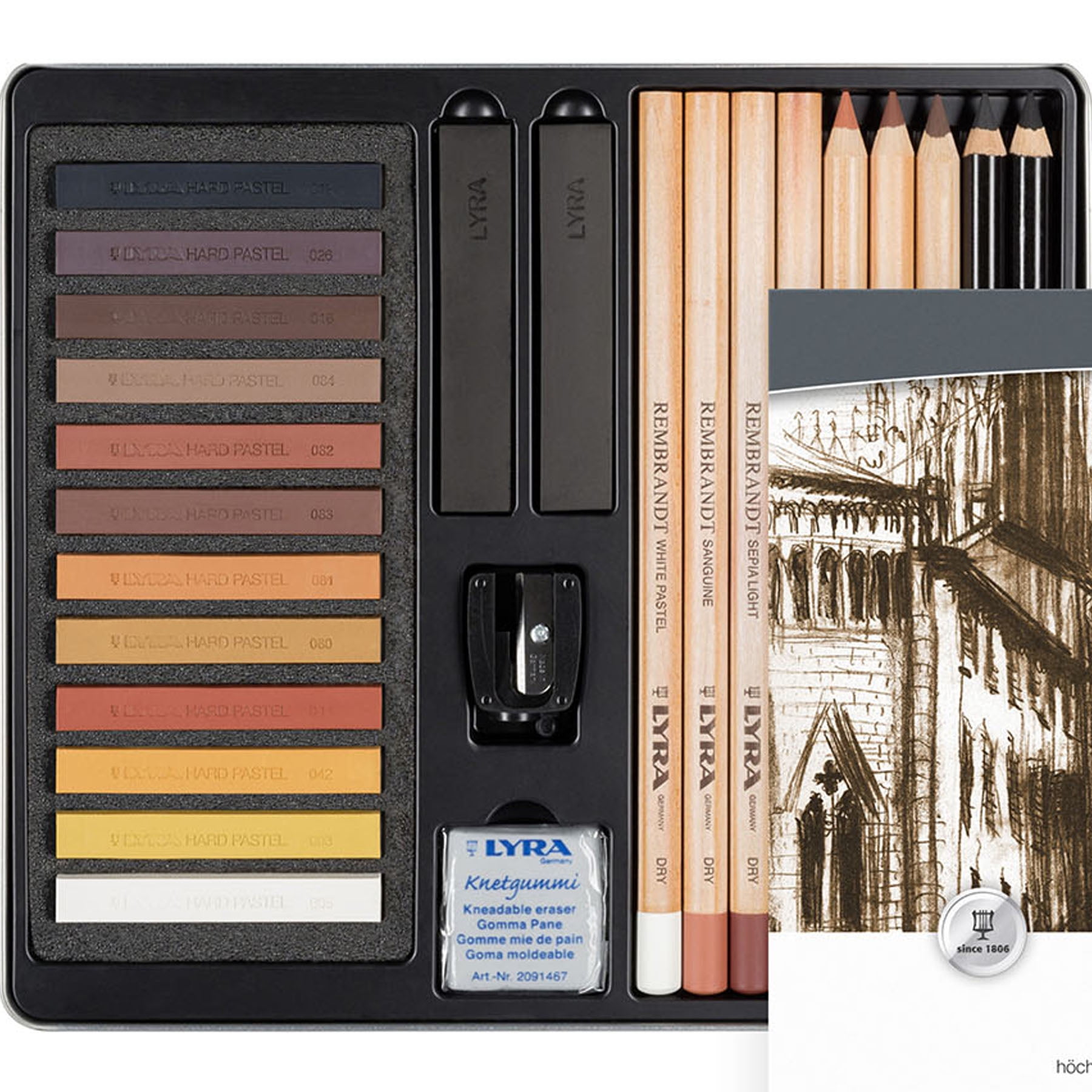 Lyra Brown Tones Sketching Set Tin, Artist Pencils & Pastels, Assorted Colors, 25 Pieces