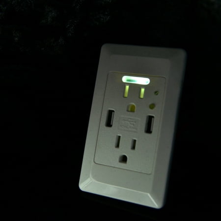 Electric Outlet Wiring GREENCYCLE 1PK White Dual USB 4.2A Port Electric Wall Charger Power Outlet Panel Plate Dock Station Socket Adapter with LED Nightlight ()