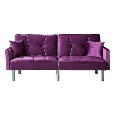 Legend Vansen 75.6" Convertible Modern Wood & Velvet Fabric Sofa Bed in Purple