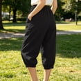 thumbnail image 5 of Yyeselk Womens Cotton Linen Capri Pants Wide Leg Barrel Tapered Pants Summer High Waisted Drawstring Cropped Beach Trousers with Pockets Black L, 5 of 6