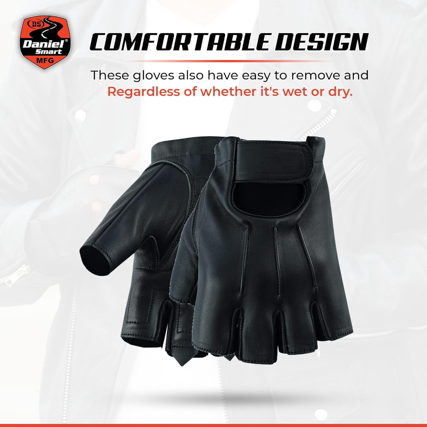 Daniel Smart Deerskin Leather Gloves – Fingerless Motorcycle Gloves with Gel Palm and Wrist Strap