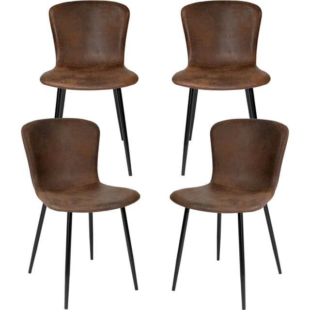 Set Juego 4 Sillas Houzer Comedor Cocina Ante Suede Gamuza Café Estructura Negro Asiento Café