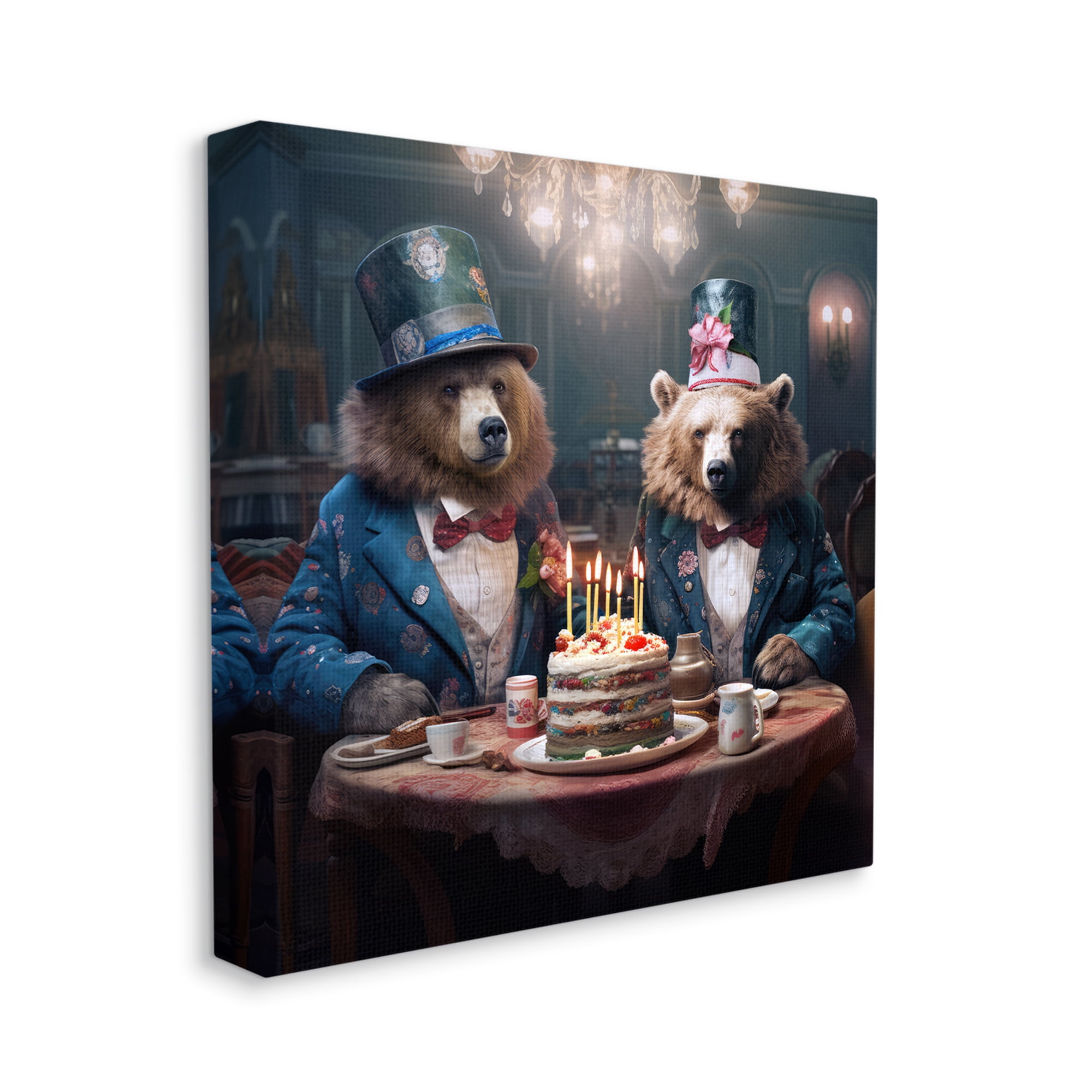 Stupell Industries Bears & Birthday Cake Animals & Insects Painting Gallery Wrapped Canvas Art Print Wall Art, 17 x 17