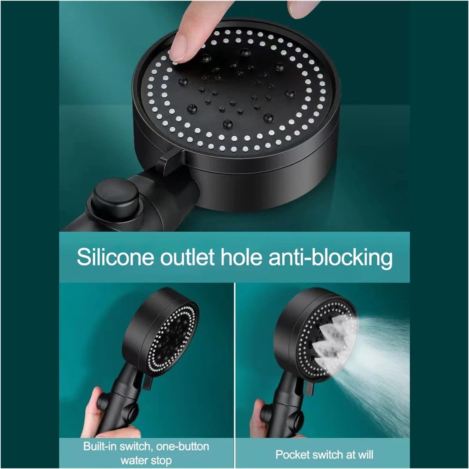 High Pressure RV Shower Head, 5 Mode Filtered Handheld Showerhead Set with One-Click Switching, 59" Hose & Adhesive Bracket for Home Bathroom Travel Trailer