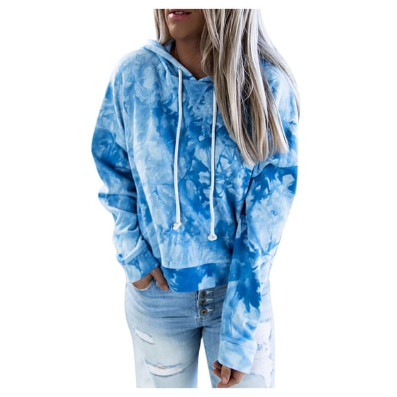 Fesfesfes Women Hooded Plus Size Tie-Dye Printed Gradient Pullover Long Sleeve Sweatshirt Top Under $10