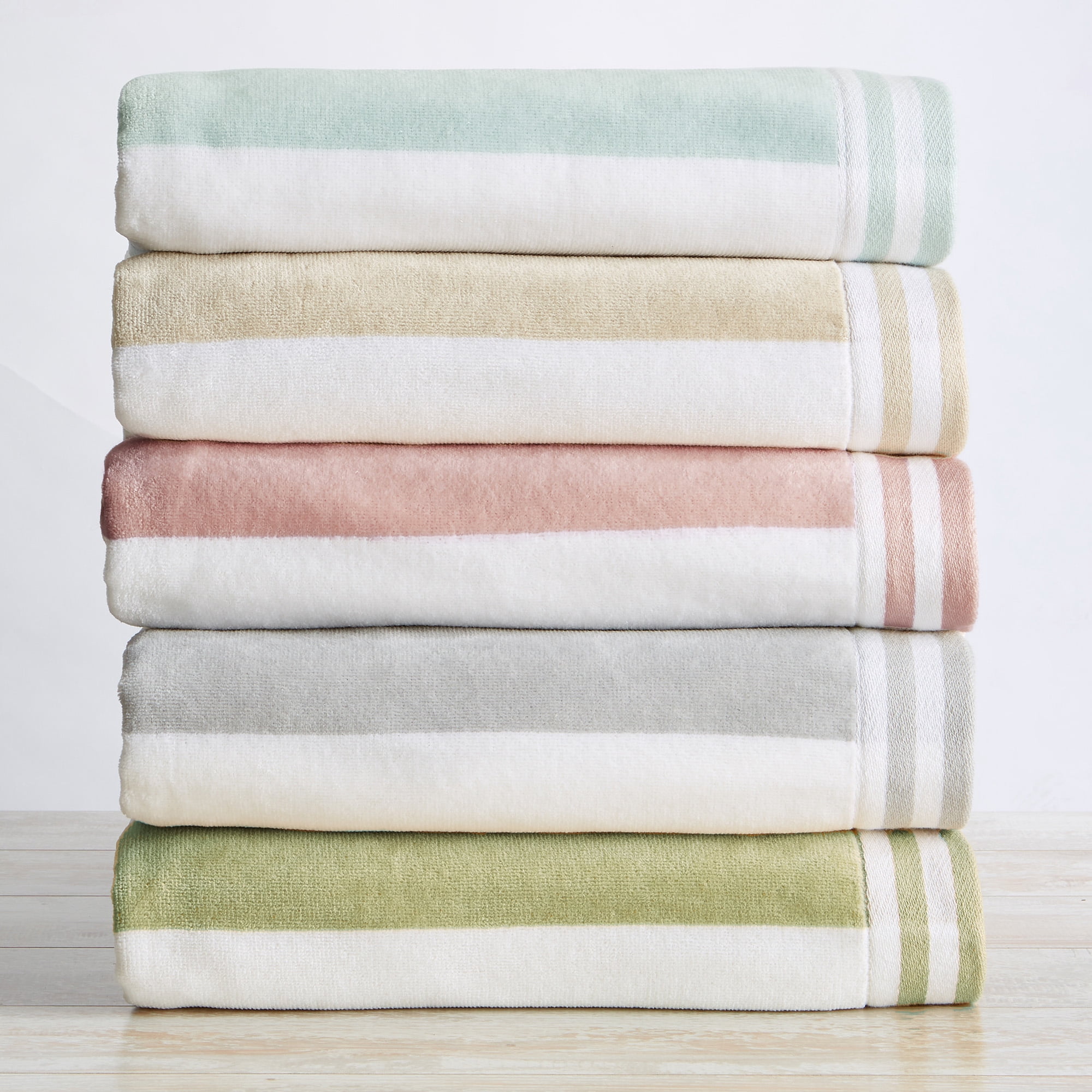 100% Cotton Cabana Stripe Oversized 4 Pack Beach & Pool Towel (4 Pack- 35" x 70", Lavender Purple)