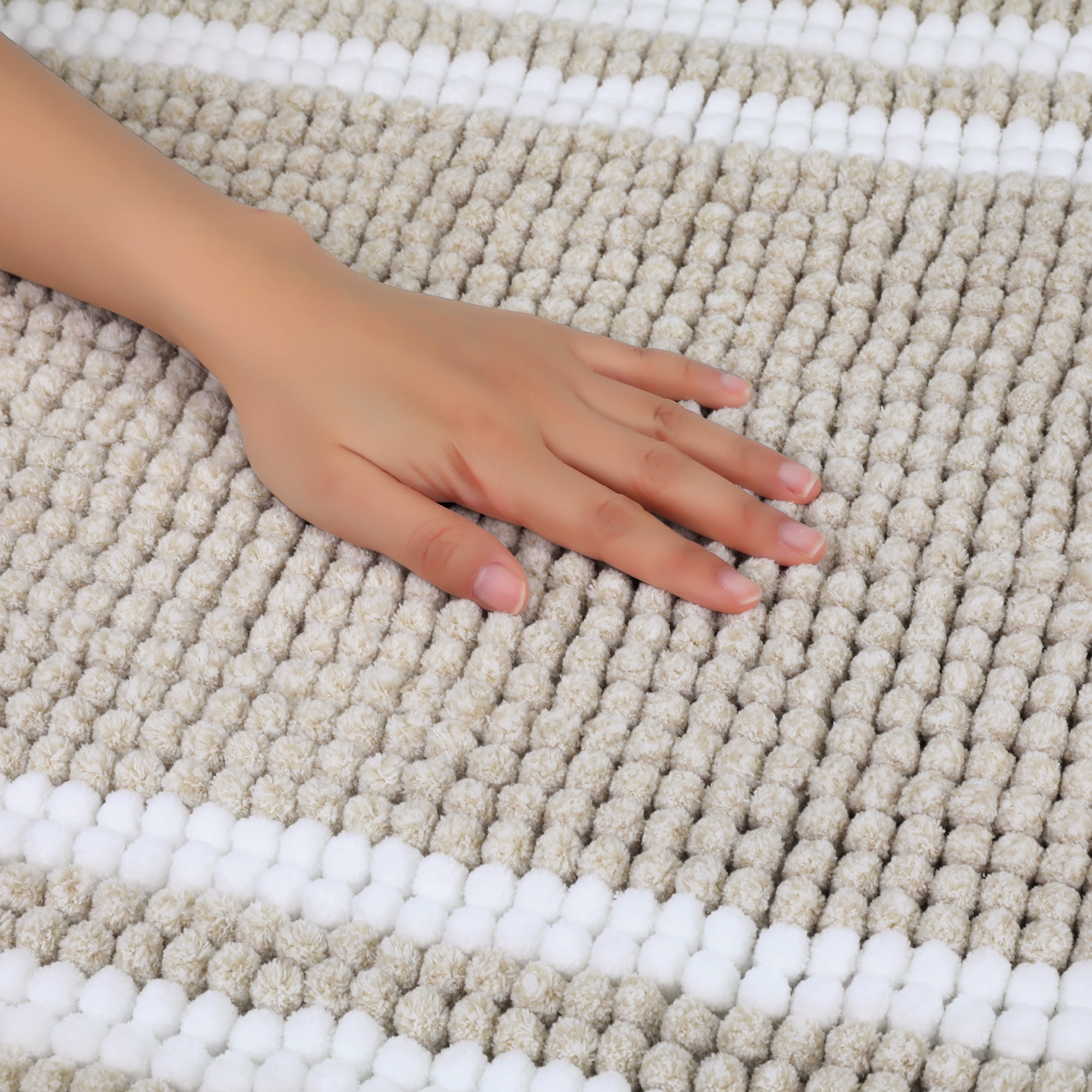 Unique Bargains Striped Bathroom Rugs Soft Fluffy Chenille Bath Rugs Brown 20" x 32"