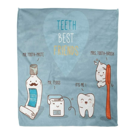 ASHLEIGH Throw Blanket Warm Cozy Print Flannel Teeth Best Friends Toothpast Toothbrush and Floss Dental for Children Dentistry Comfortable Soft for Bed Sofa and Couch 50x60