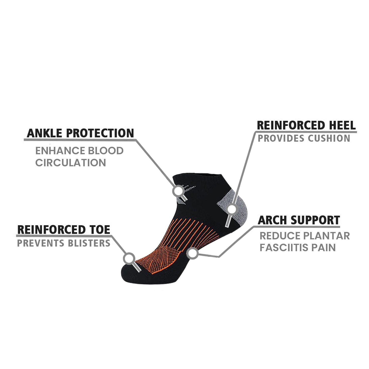 Compression Socks - Ankle High for Running, Athtletics, Travel - 6 Pair