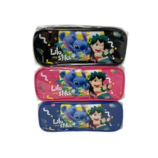 Innovative Designs Disney Stitch Pencil Case Set with Stickers and Gel Pens  for Kids, Molded with Zip Closure, Blue
