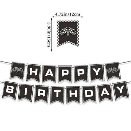 KALLORY 4pcs Racing Checkered Flags Banner Race Car Bunting Flags Banner Cake Topper Sports Car Birthday Celebration Race Theme Birthday Party Supplies
