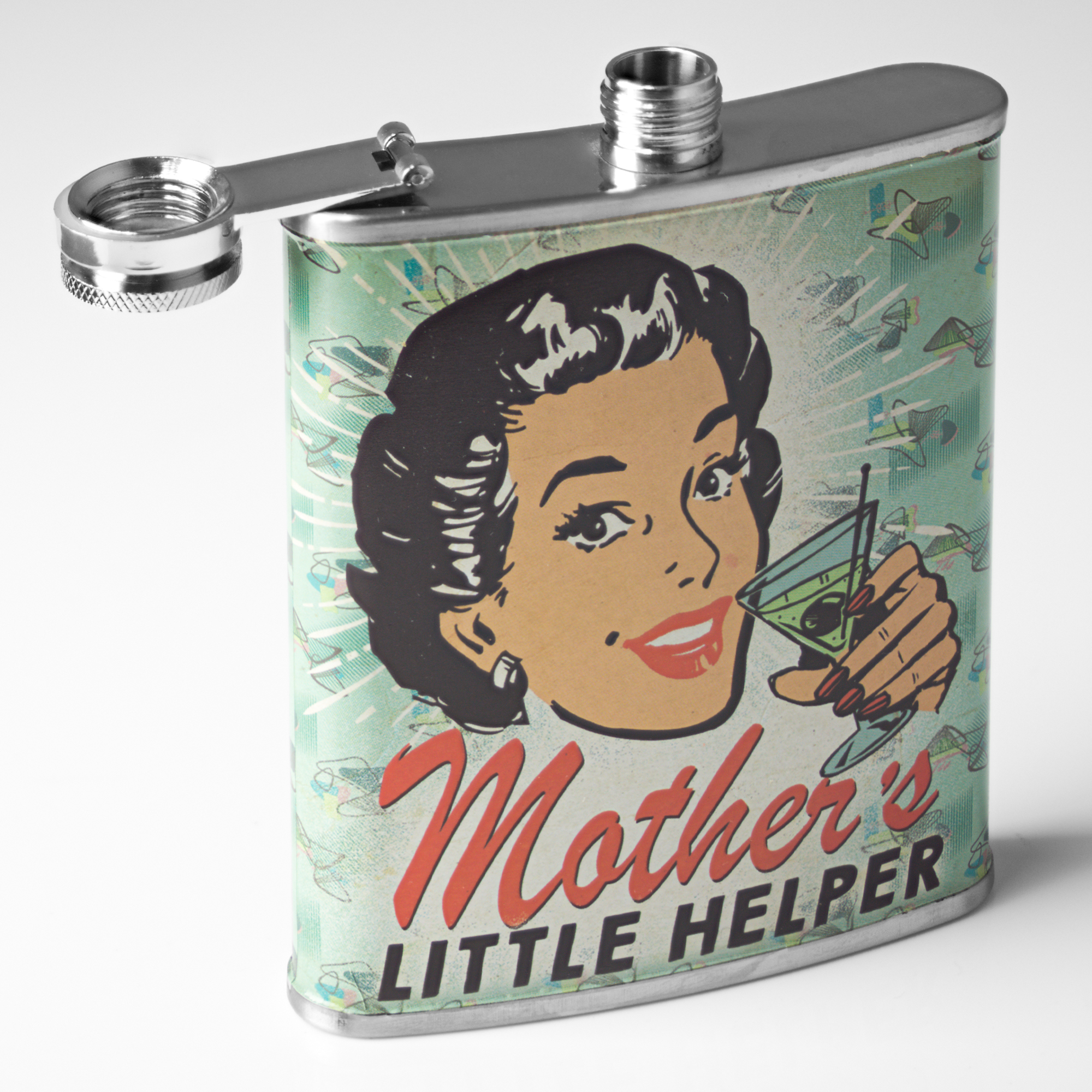 American Art Decor Mother’s Little Helper Stainless Steel 8 oz Liquor Flask - 5.5" x 4" x 1.25"