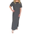 thumbnail image 1 of TSADFHJI Jupes à Sequins pour Femmes Motif Rayures Rouges Poche Latérale Robe T-Shirt Décontractée pour Femmes Manches Courtes avec Ourlet Fendu Col Rond Robe de Mode TTG Noir, 1 of 4