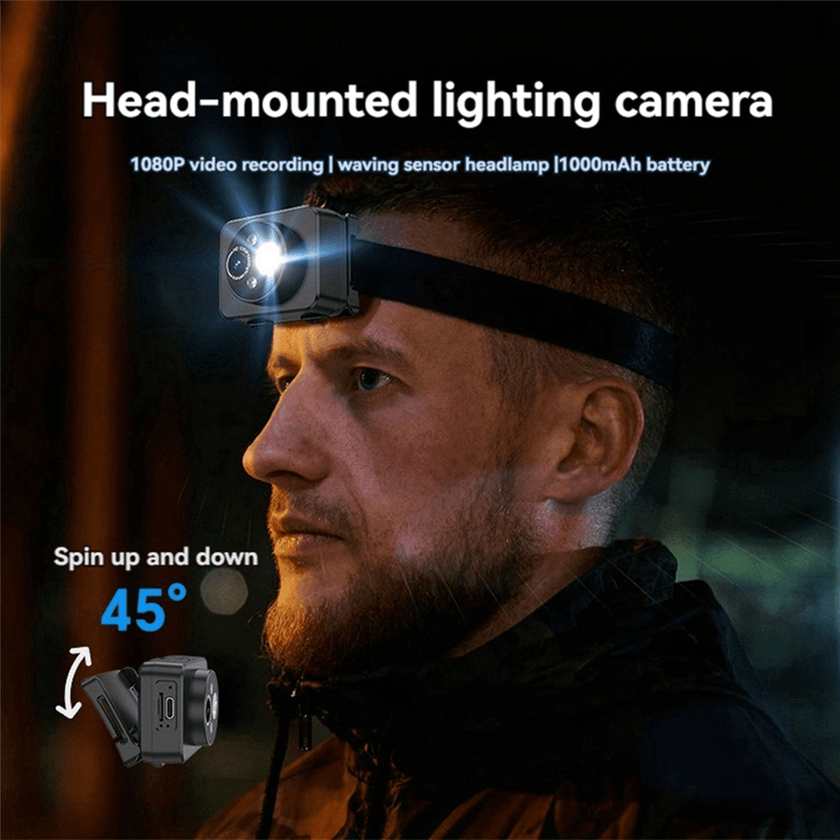 2X Head-Mounted Sports Camera HD PTZ Anti-Shake Camera Short Video Cycling Outdoor Video Recorder Vlog Recorder,2 x Head-mounted sports camera