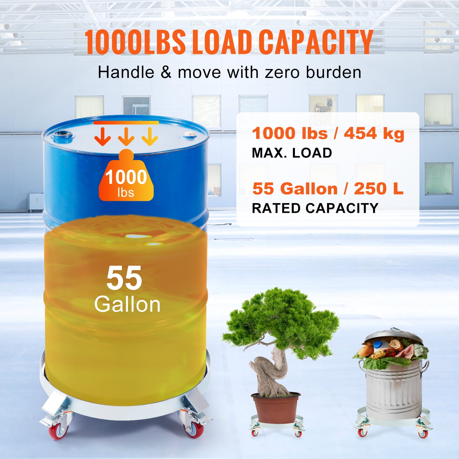 VEVOR 2 Heavy Duty Drum Dollies 1000 Pound - 55 Gallon Swivel Casters Wheel Steel Frame Non Tipping Hand Truck Capacity Dolly